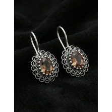 Erdobia 925 Ayar Gümüş Zultanit Taşlı Elişi Geleneksel Oval Telkari Küpe