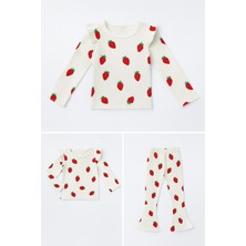 Perendi Kız Çocuk Fırfır Kol Çilekli Fitilli Takım