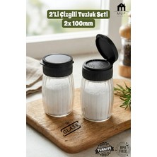 Muf Home 2'li Premium Çizgili Tuzluk Cam Baharatlık Takımı - Pratik Kapaklı Tuzluk Bpa Free 2x 100ML