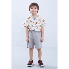 Perendi Erkek Çocuk Şortlu Takım Dinozor Desenli Kısa Kollu Tişört &sı Şort Yazlık Takım