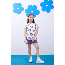 Perendi Kız Çocuk Kalp Desenli Tişört ve Şortlu Etek Takım