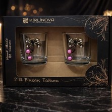 KirLinova Kelebek Figürlü Inci Detaylı Cam Kahve Yanı & Meşrubat Bardak – 190 ml (2’li Set)