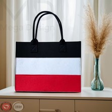 Mega Design 3 Renk Bloklu Şık Keçe Kadın Omuz Çantası