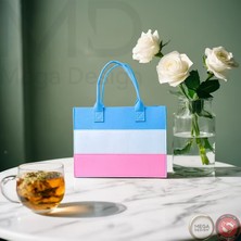 Mega Design 3 Renk Bloklu Şık Keçe Kadın Omuz Çantası