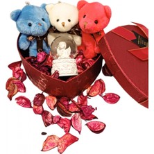 MiraLive Kalp Kutuda 3 Mini Ayıcık ve Melek Kar Küresi Hediye Kutusu