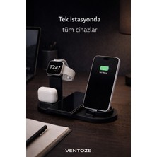 Ventoze Universal Kablosuz Şarj Standı | Şarj Girişli, Saat ve Kulaklık Bölmeli Masaüstü Düzenleyici (Siyah)