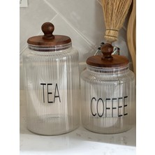 Sade Hediye Çizgili Cam Desenli Ceviz Vakum Kapaklı 3 Boy Baharatlık ve Çay Şeker Kahve