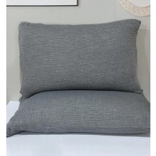 HB&Victory Müslin 4 Katlı Antrasit Renk 50X70 cm %100 Pamuklu 2 Adet Yastık Kılıfı