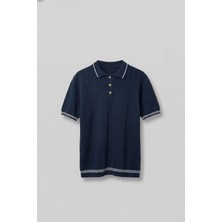 Abluka Online Erkek Regular Fit Saç Örgü Detaylı Triko Polo Yaka T Shirt Lacivert