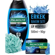 Palmolive Sport Erkek Duş Jeli 500 Ml, Naturals Erkek Sabun 90 gr + Duş Lifi Hediye