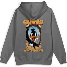 Overoz Daffy Duck Sırt Baskılı Kapüşonlu Yarı Oversize Unisex Sweatshirt Hoodie 1393