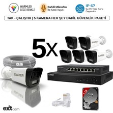 Karer 5'li Ip-5mp-Poeli-Sesli -Gece Renkli- Su Geçirmez- Full Hd-1tb-Güvenlik Kamera Seti