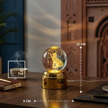 İki Yedi Konsept Mobius Dönen Işıklı Cam Küre Kedi Figürü, LED Gece Lambası, Dekoratif Loş Masa Lambası 12 cm Gold