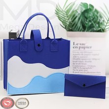 Mega Design Yeni Sezon Dalga Desenli Keçe El Çantası ve Cüzdan Kombini ( 2'li Set )