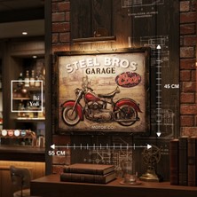 İki Yedi Konsept Stebro Vintage Motosiklet Metal Kabartmalı Duvar Tablosu 55X45 Retro Garaj Ofis Dekoru Genç Odası