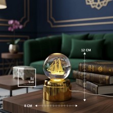 İki Yedi Konsept Mobius Dönen Cam Küre Yelkenli Gemi LED Gece Lambası Deniz Temalı Dekoratif Işıklı Küre Hediyelik