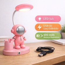 Toyska Astronot Figürlü LED Masa Lambası - USB Şarjlı - Pembe