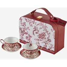 Chiara Alessi Flower Garden Kırmızı Porselen Deri Çantalı Kahve Fincan Seti 90 ml