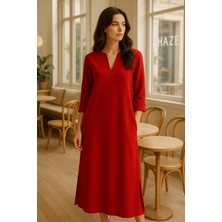 Hayalet Büyük Beden V Yaka Uzun Kol Double Krep Büyük Beden Elbise