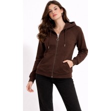 CGA Kadın Fermuarlı Sweatshirt Kapşonlu Reglan Kol Fermuarlı Basic Sweatshirt