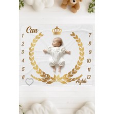 Lilabio %100 Pamuk Isme Özel Bebek Fotoğraf Çekim Anı Örtüsü (120X100 Cm) Sarı Çelenk