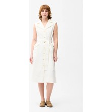 Love My Body Denim Kolsuz Midi Elbise Kemik 124L9527002