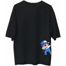 Glam Love Bisiklet Yaka Baskılı Oversize T-Shirt - Siyah -