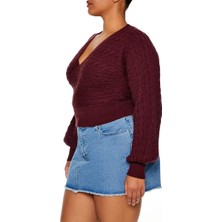 F21 Plus Size Kruvaze Yaka Kazak