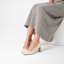 Ametist Kaila Krem Deri Kalın Topuklu Kadın Ayakkabı