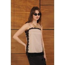 Cemo Kadın Dantel Detaylı Askılı Bluz