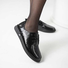 Ametist Ariss Siyah Fasulye Desen Gerçek Deri Kadın Günlük Ayakkabı – Hafif Esnek Kauçuk Taban