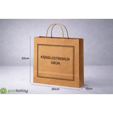 packolay Kişiselleştirilebilir Özel Baskılı Kraft Çanta Içten Saplı [20X10X22 Cm]-Doğal Kahverengi 1000 Adet