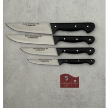 Sürmene El Yapımı Verzalit Sap  Et-Mutfak Bıçağı Ahşap Kütüklü Siyah 4lü Set