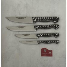 Sürmene El Yapımı Verzalit Sap  Et-Mutfak Bıçağı Ahşap Kütüklü Kahve-Beyaz 4lü Set