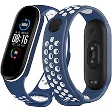  Xiaomi Mi Band 4 Spor Delikli Kordon - Lacivert-Beyaz