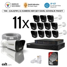 Karer 11'li Ip-5mp-Poeli-Sesli -Gece Renkli- Su Geçirmez- Full Hd-1tb-Güvenlik Kamera Seti