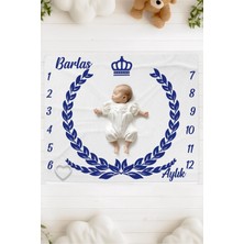 Lilabio %100 Pamuk Isme Özel Bebek Fotoğraf Çekim Anı Örtüsü (120X100 Cm) Mavi Çelenk