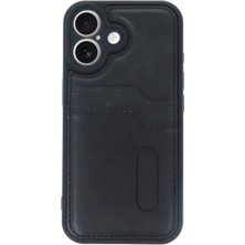  iPhone 16 Kılıf Sara Kartvizitli Deri Kılıf - Siyah
