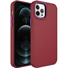 Apple iPhone 12 Pro Max Kılıf Metal Çerçeve ve Buton Tasarımlı Sert Nrtk Botox Kapak-Koyu Mor