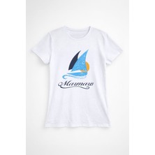 Markapia Kadın Bisiklet Yaka %100 Pamuk Marmaris Baskılı T-Shirt