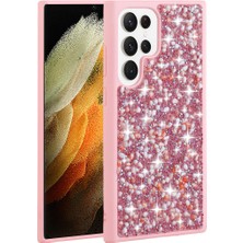Galaxy S23 Ultra Kılıf Parlak Taşlı Tasarım Nrtk Linea Kapak-Pembe