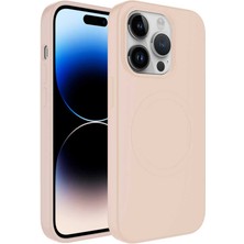 Apple iPhone 14 Pro Max Kılıf Magsafe Wireless Şarj Özellikli Pastel Renk Silikon Nrtk Plas Kapak-Pembe Açık