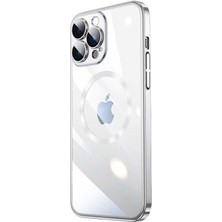 Apple iPhone 14 Pro Kılıf Wireless Şarj Özellikli Sert Pc Nrtk Riksos Magsafe Kapak-Gümüş