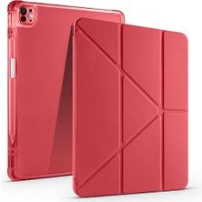 iPad Pro 13 2025 M5 Kılıf Zore Tri Folding Kalem Bölmeli Standlı Kılıf - Kırmızı