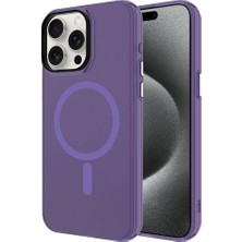 Apple iPhone 15 Pro Max Kılıf Nrtk Magsafe Şarj Özellikli Buzlu Transparan C-Pro Sert Kapak-Derin Mor