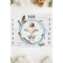 Lilabio %100 Pamuk Isme Özel Bebek Fotoğraf Çekim Anı Örtüsü (120X100 Cm) Mavi Tüy