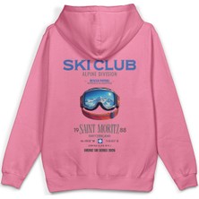 Overoz Ski Club Kayak Snowboard Baskılı Kapüşonlu Yarı Oversize Sweatshirt Hoodie 1409