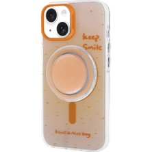 Apple iPhone 14 Kılıf Magsafe Şarj Özellikli Tak-Çıkar Pop Soketli Nrtk Tiktok Kapak-Turuncu