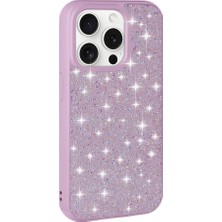 Apple iPhone 15 Pro Max Kılıf Parlak Taşlı Tasarım Nrtk Pırlanta Kapak-Lila