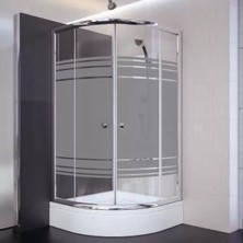 Sırduş 90X90X180 Oval Parlak Profil 06 Kumlu Cam Duş Kabini & 90X90X16 Panelli Duş Teknesi Set